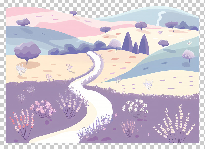 Lavender Landscape - Pastel Landscape With Hills And Trees PNG