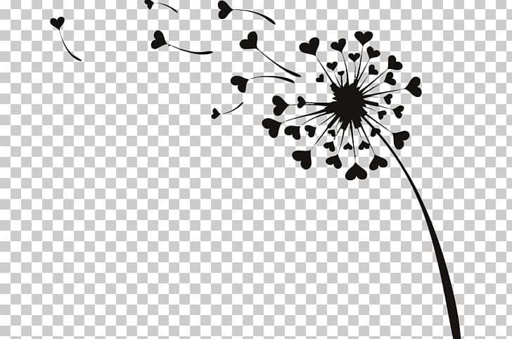 Common Dandelion Wall Decal Love Hearts Drawing PNG, Clipart, Black, Black And White, Branch, Circle, Common Dandelion Free PNG Download