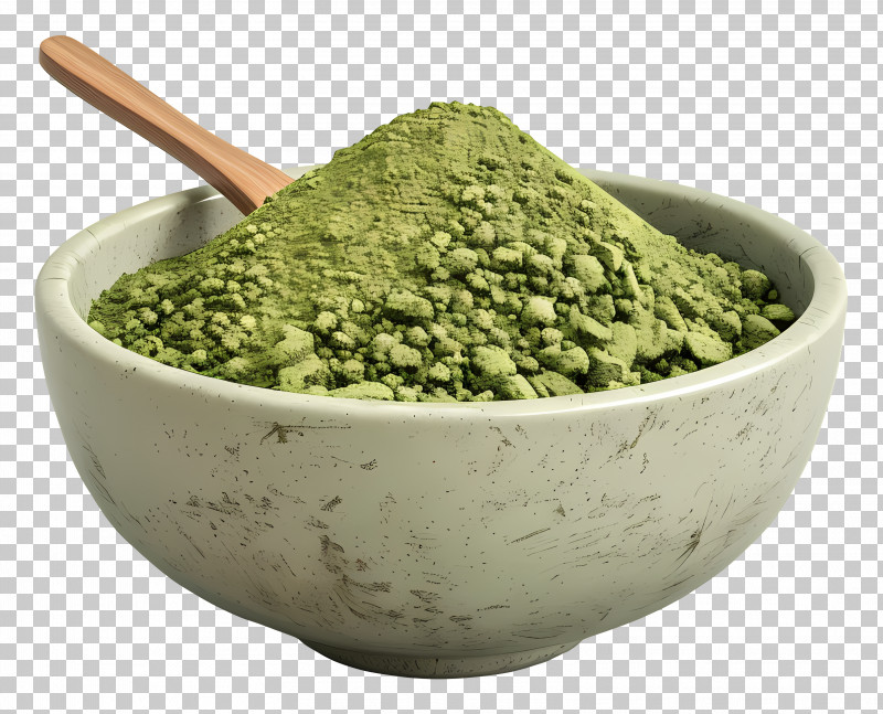 Matcha Powder - Bowl Of Green Powder With Spoon PNG