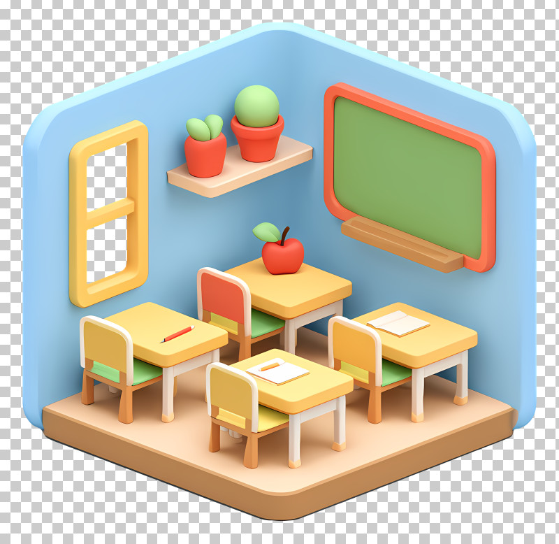Isometric Cute Mini Classroom PNG