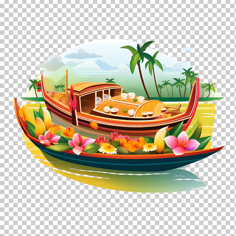 Onam Boat - Beautiful Decorative Houseboat Scene PNG
