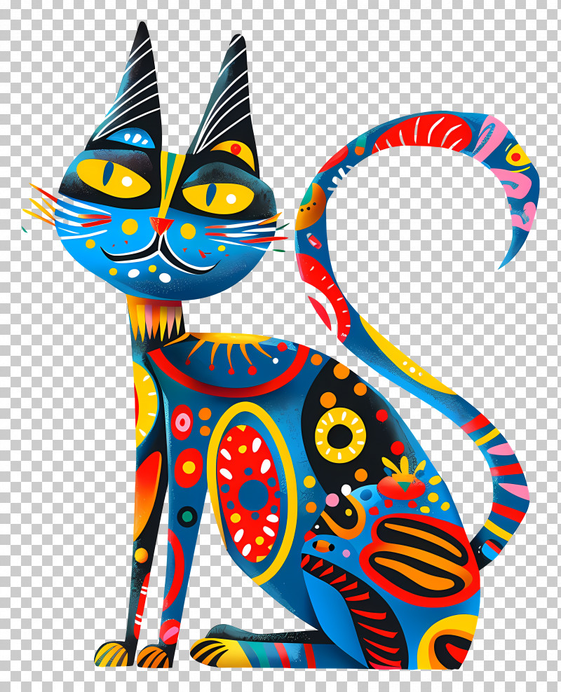 Cartoon Cat - Colorful Patterned Cat PNG